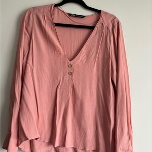 Zara Blush Pink V-Neck Blouse